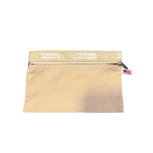 LeSportsac Beige Nylon Cosmetic Bag Pouch Zip Travel Organizer Made in USA